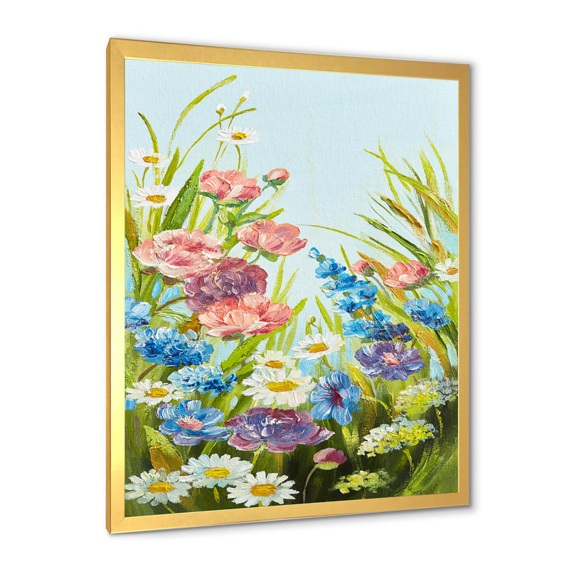 Nature morte aux fleurs sauvages colorées III - Peinture sur toile, H 40 po x l 30 po x 1,5 po, Cadre doré