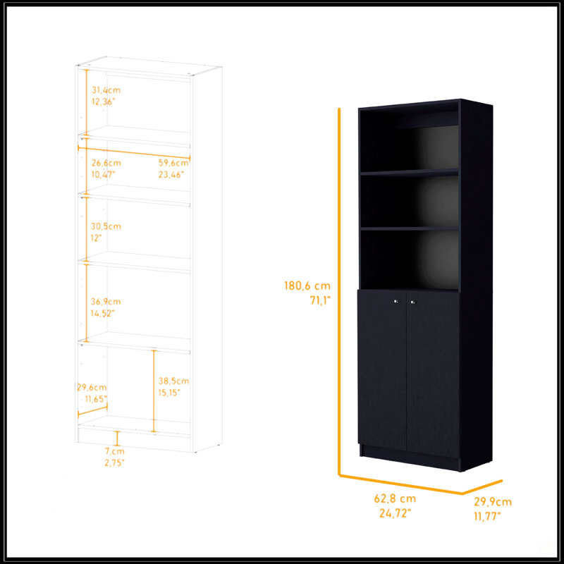 2-Door Bookcase, Black