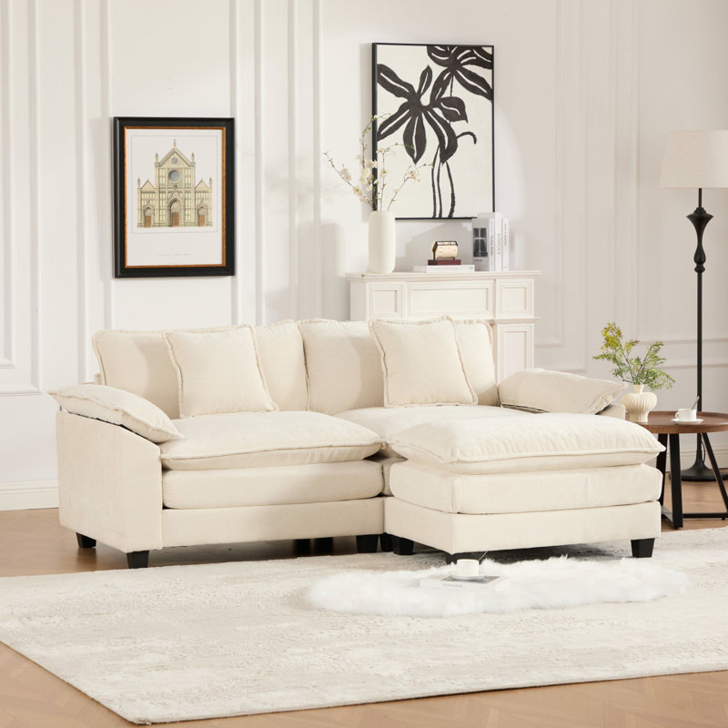 Canapé modulaire en forme de L Grid, canapé surdimensionné avec repose-pieds Cloud, Chenille beige