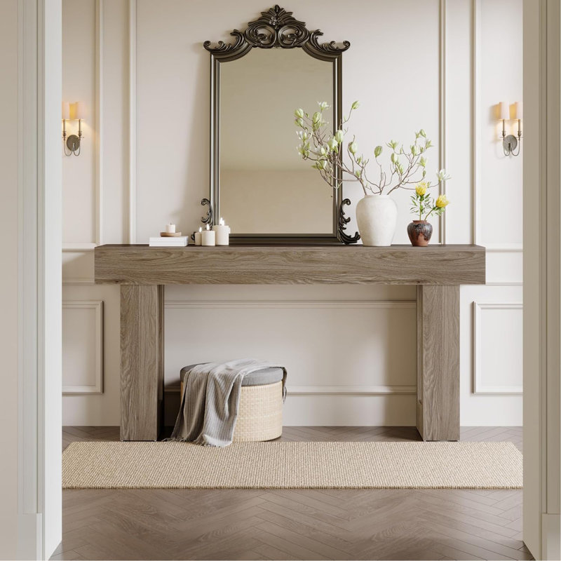 Console Farmhouse - table de canapé étroite très longue derrière le canapé, table d'entrée en bois rustique pour le couloir, le salon ou le vestibule