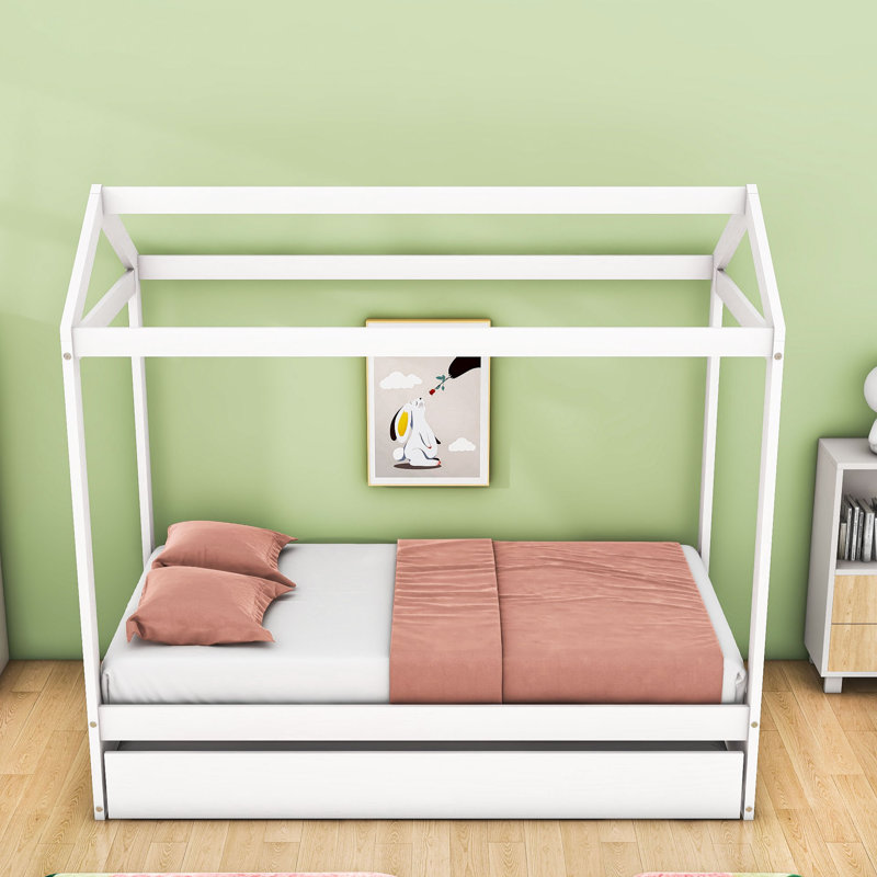 Twin Wooden House-Shaped Bed With Twin Trundle