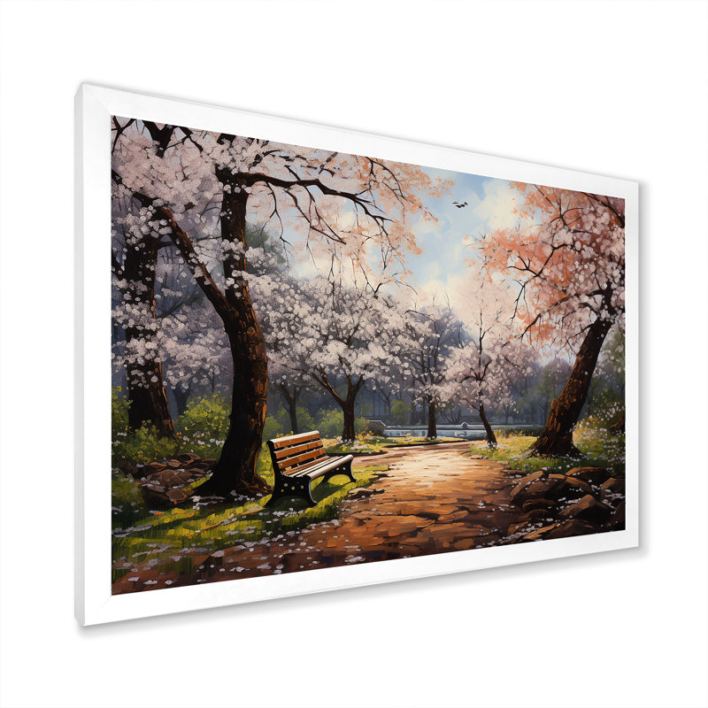 «Pink Springtime Park Floral Canopy II», art mural sur toile, Cadre de coin blanc fermé, H 16 po x l 32 po x P 1 po