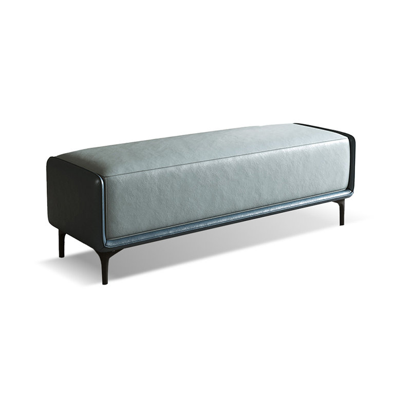 Blue Modern Wood Upholstered  Bedroom and Entry Leather Long Bench, Blue