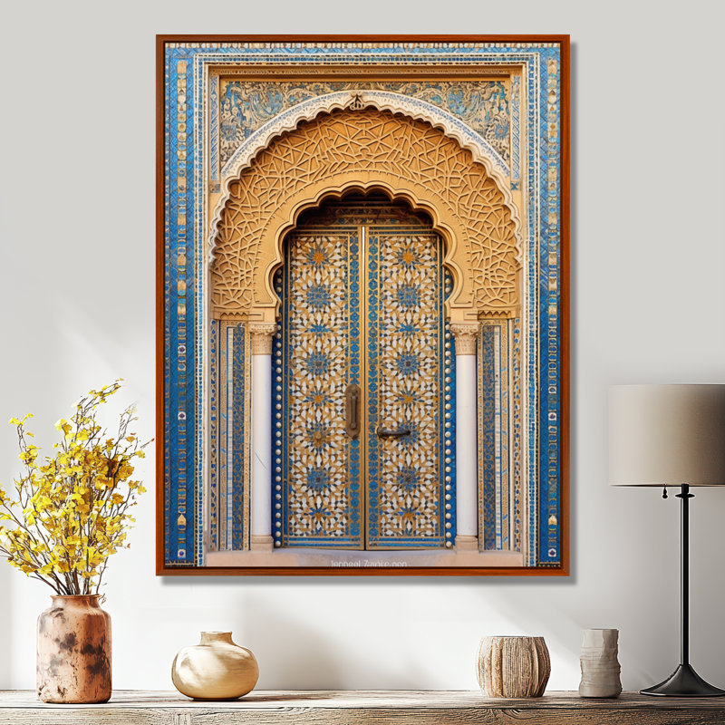 Morroco Palace Golden Doors IV - Countryside, art mural encadré, 32" H x 24" W, Cadre flottant brun