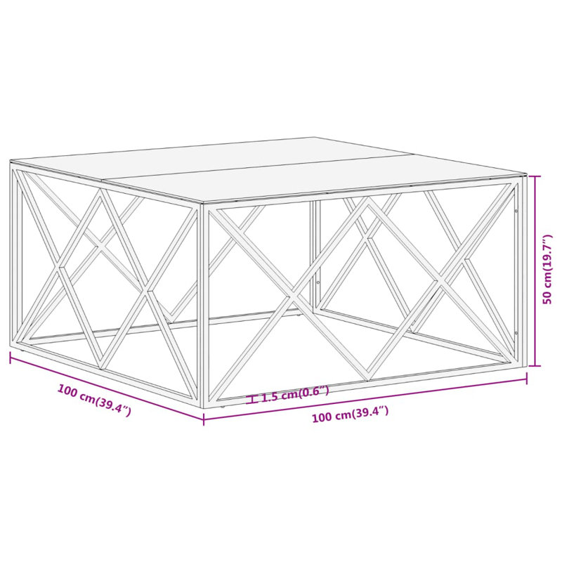 Cassius Four Leg Coffee Table, Silver, Clear