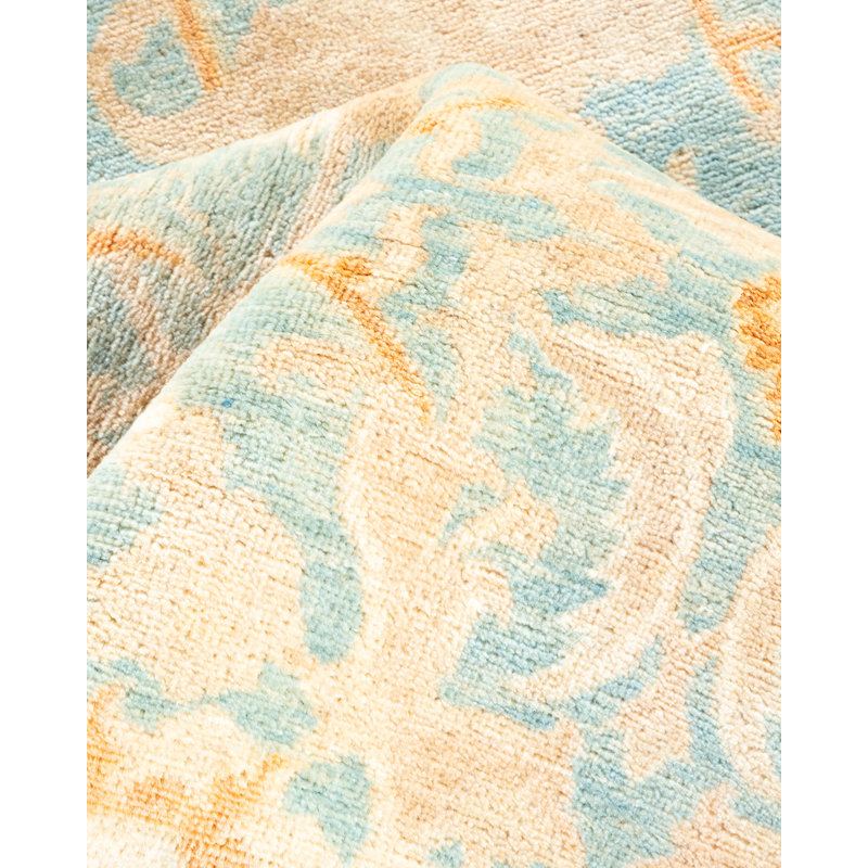 Tapis unique bleu clair / ivoire noué à la main de conception unique 6 pi 3 po x 9 pi Keenan