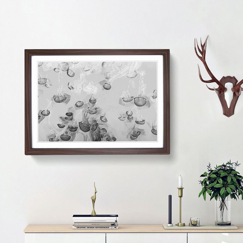 Cluster of Jellyfish in Abstract - Picture Frame Graphic Art Print, Walnut Framed, 36cm H x 48cm W x 2cm D