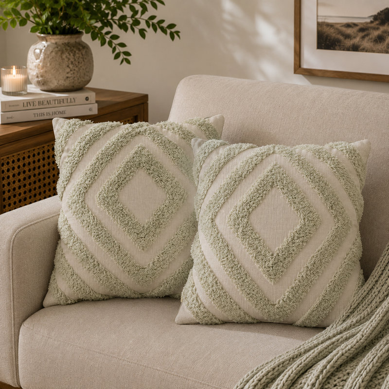 Green Square Cushion, Grey