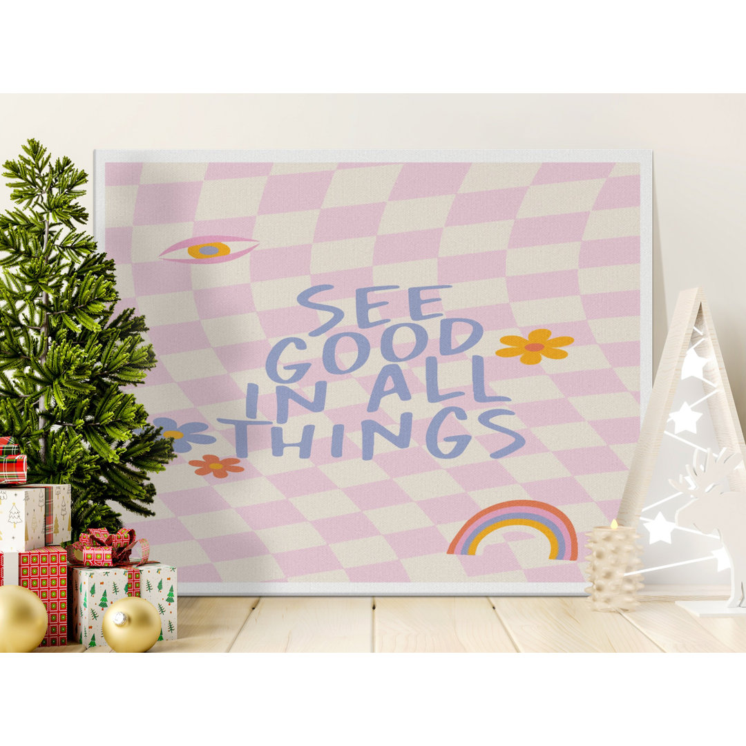 See Good In All Things Canvas Wall Art, Positive Affirmation Decor, Gallery Wrapped Print, Retro Aesthetic, Ready to Hang Canvas, Modern