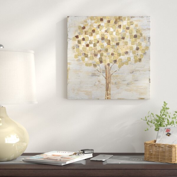 Gold Leaf Tree in Autumn, Contemporary Hand Painted Artwork, Brown, Gold and Silver, 71 W x 3 D x 71 H Inches Everly Quinn
