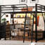 Lit mezzanine double en métal avec bureau et rangement, lumières DEL équipées, garde-robe sécuritaire pour station de charge, tablettes de rangement, pour chambre à coucher