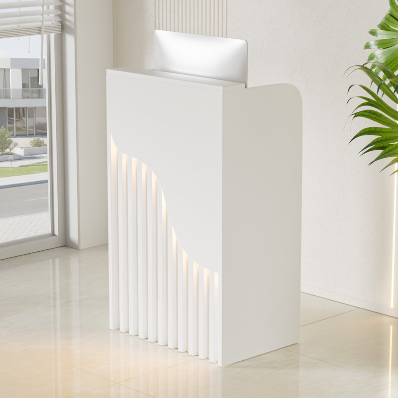 Bureau de réception moderne et compact avec éclairage DEL, Blanc, 37.8" H x 23.6" W x 15.7" D