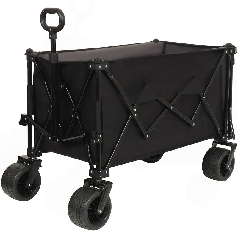 Chariot pliable avec hayon rallongé, chariot de wagon à rallonge extra long, chariot de chariot de plage robuste 480 lb avec de grandes roues tout-terrain, noir et gris