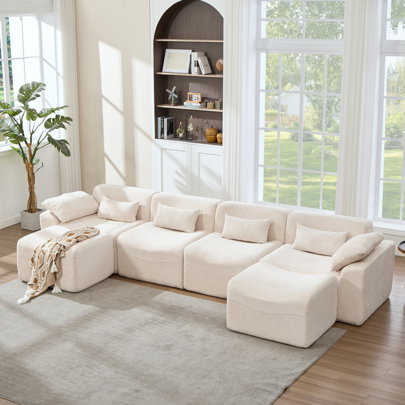 Segal 8 Piece Cloud Upholstered Oversized Modular U Shape Soft Chenille Compression  Chaise Sectional Sofa  with Wide Arms and Pillows No Assembly Required
