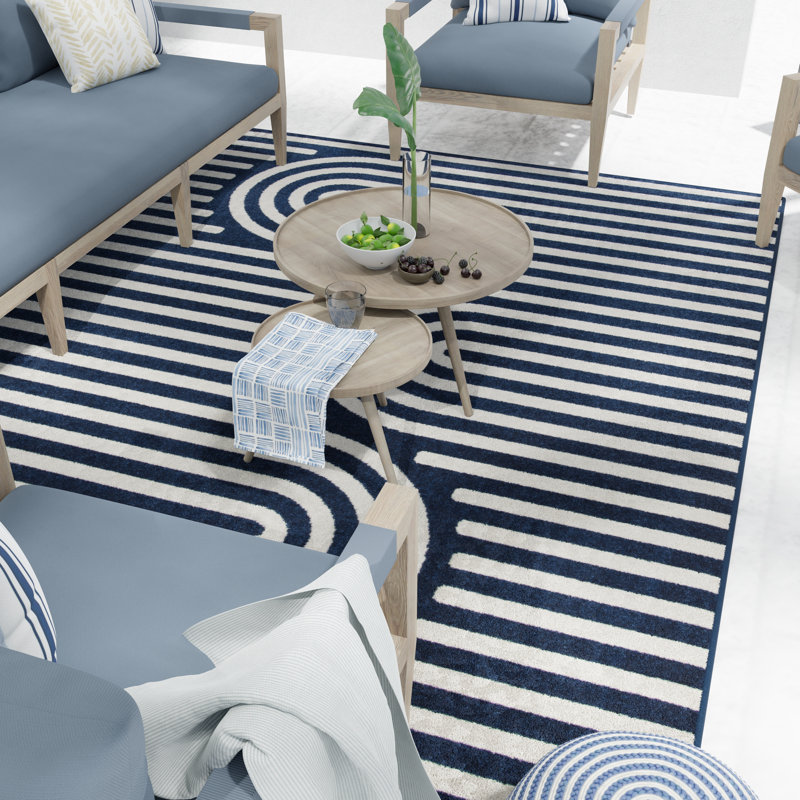 Tapis intérieur / extérieur bleu en polypropylène touffeté à la machine Balchand, Rectangle 9 pi 10 po x 12 pi 10 po