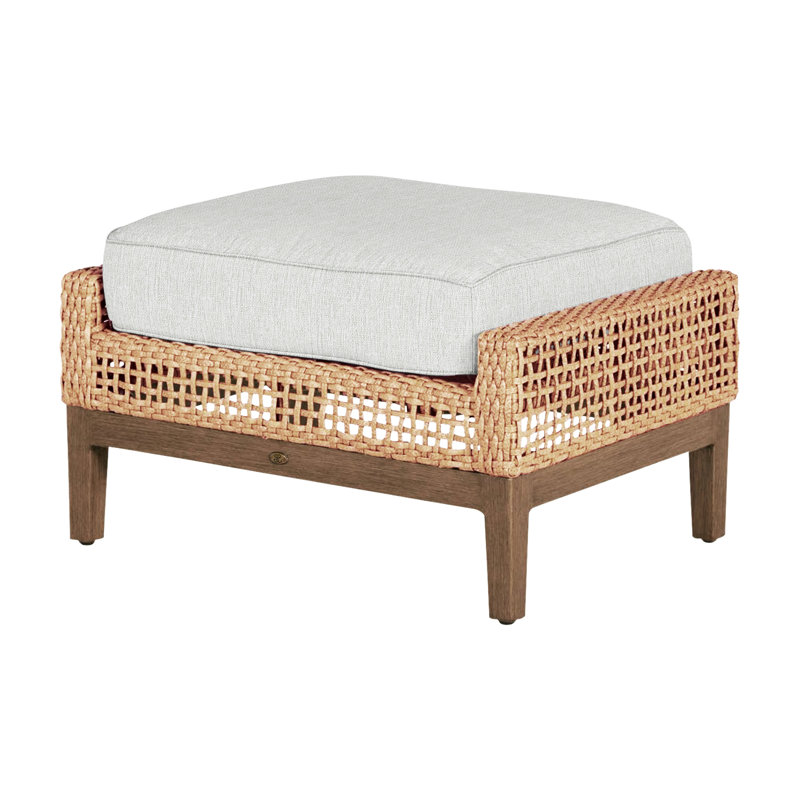 Peninsula Outdoor Ottoman with Cushion, Bali Pearl, Light Raffia/Natural Sandalwood, Welt + Standard fill