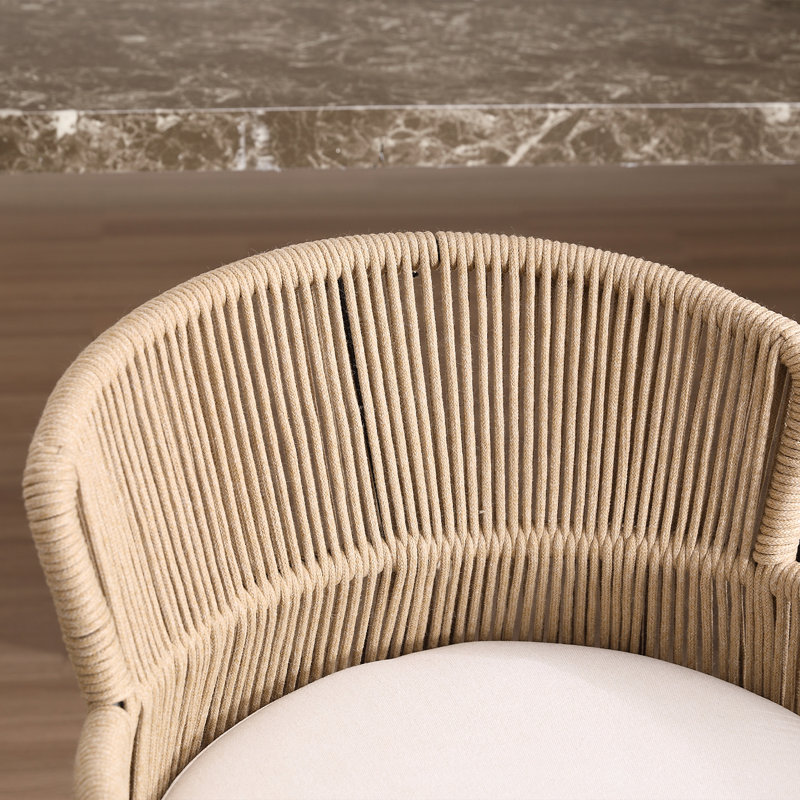 Wicker Woven Back Counter Stool With Stirrups And Arms, Upholstered Rattan Barstool For Kitchen Island, Beige, Brown