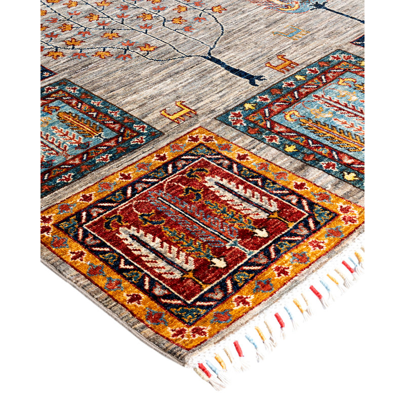 Tapis noué à la main de conception unique Tribal - beige, 8 pi 2 po x 9 pi 10 po