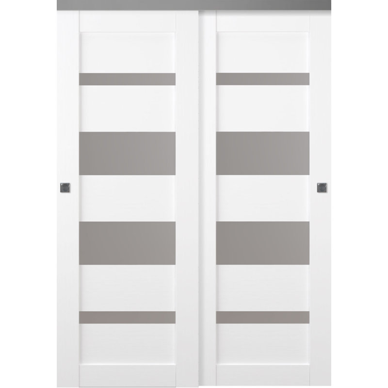 Porte de placard coulissante à panneaux en bois préfini Mirella, 71,75 po x 79,38 po, Blanc