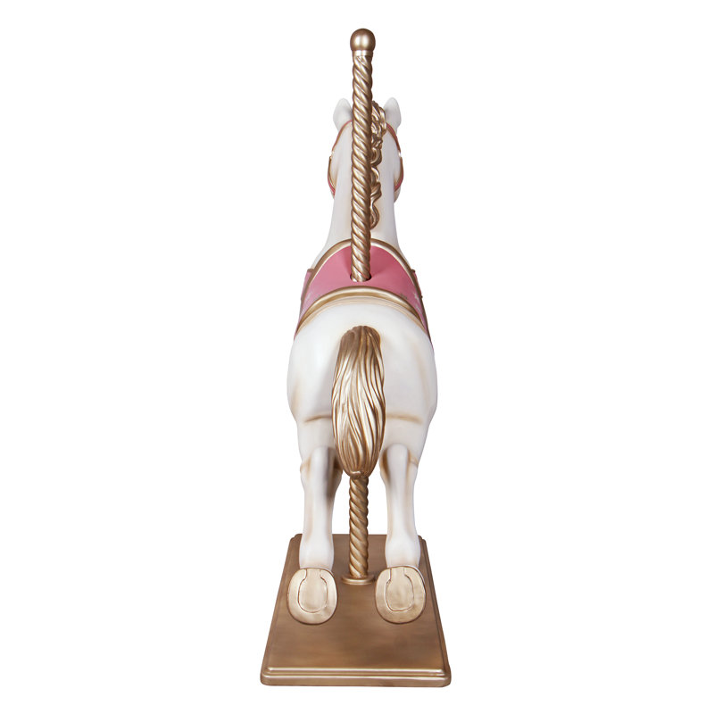 Full-Size White and Pink Resin Carousel Horse Statue