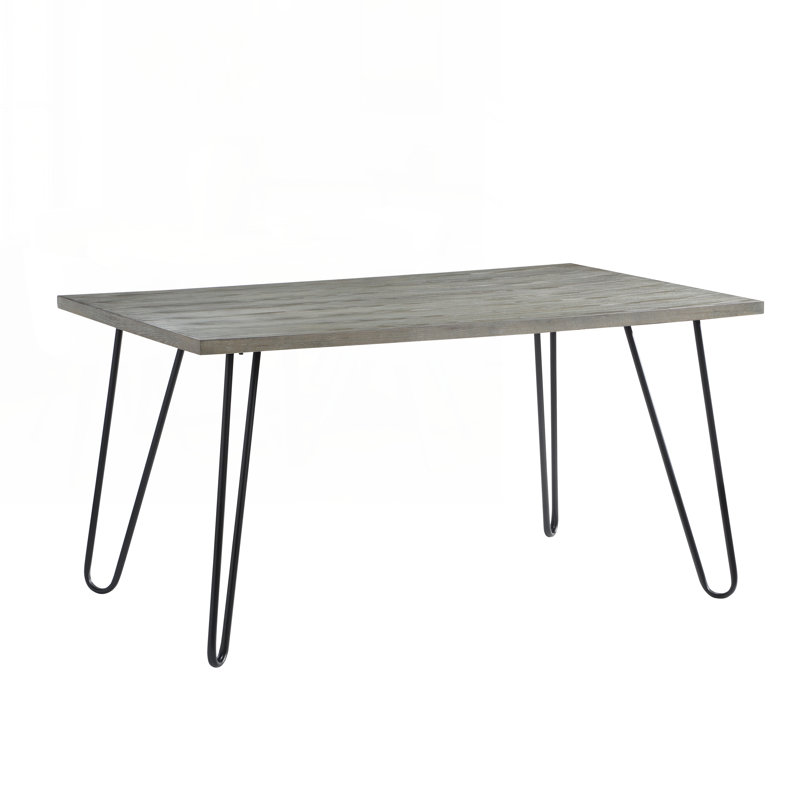 Table de salle à manger moderne et élégante avec plateau en bois gris clair et pieds en métal au fini noir et pieds en métal