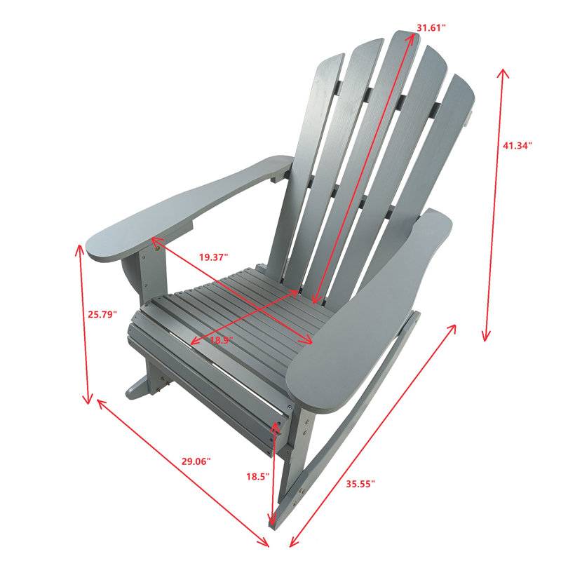 Chaise d'extérieur inclinable grise - Confortable et élégante, polyvalente pour la cour arrière, en bois massif, avec un support de poids de 250 lb, incluant un support à bascule