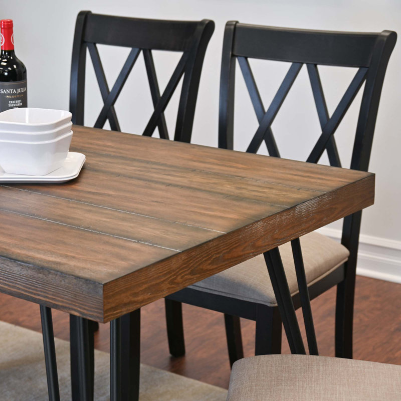 Dashuan Dining Set, Hairpin Dining Table With 4 Cross-Back Chairs And Bench, 5 Pieces (1 Table, 4 Chairs), Not included Bench