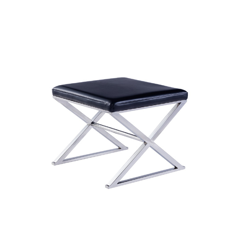 Luxe Faux Leather Upholstered Bench, Black/Chrome