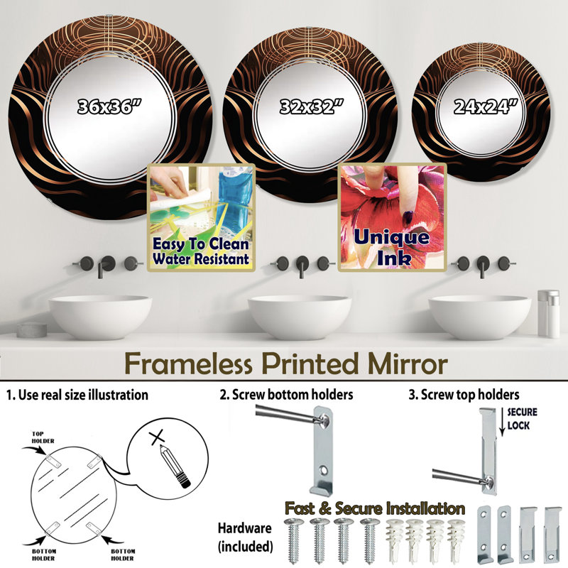 Jubilo - Miroir mural moderne rond, 24 po x 24 po