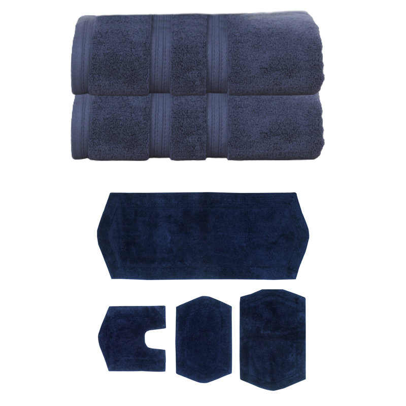 Bryd Collection 100% Soft Cotton 2 Pc Bath Towel Set & 4 Pc Bath Rug Set, (Set of 6), Black