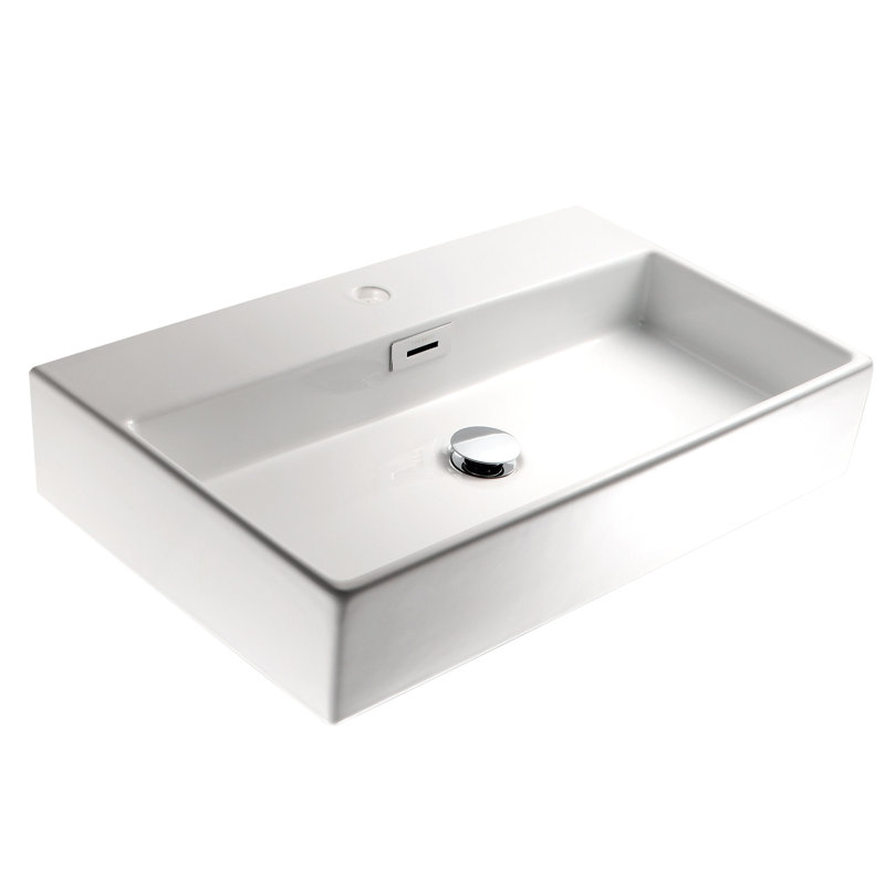 WS Bath Collections Quarelo 16.5'' Glossy White Ceramic Rectangular Bathroom Sink with Overflow, Single Hole