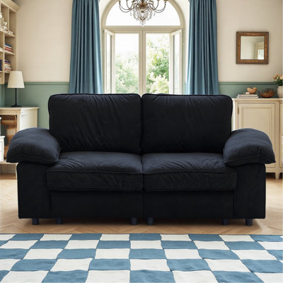 (Canapé 2.5S) 78,74 Canapé compact en velours noir avec rangement caché, causeuse 2 places peu encombrante pour petit appartement et studio