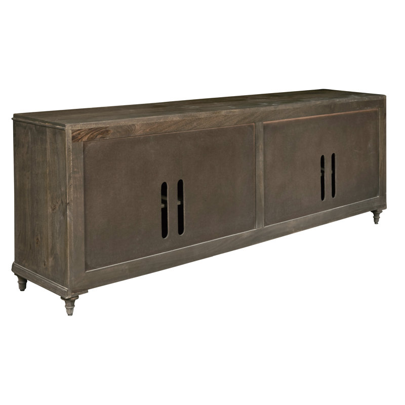 Rich Brown Mango Wood 4-Door Console with Metal Grill