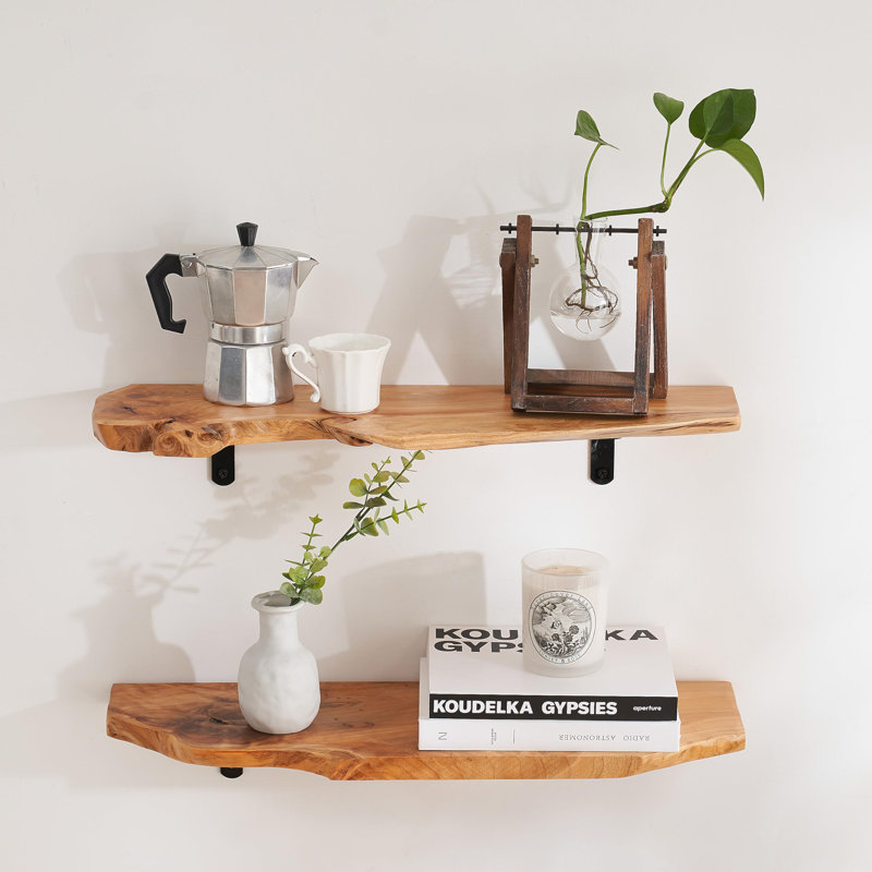 Live Edge Natural Fir Wood Shelves, Wall Mounted Shelves, Set of 2