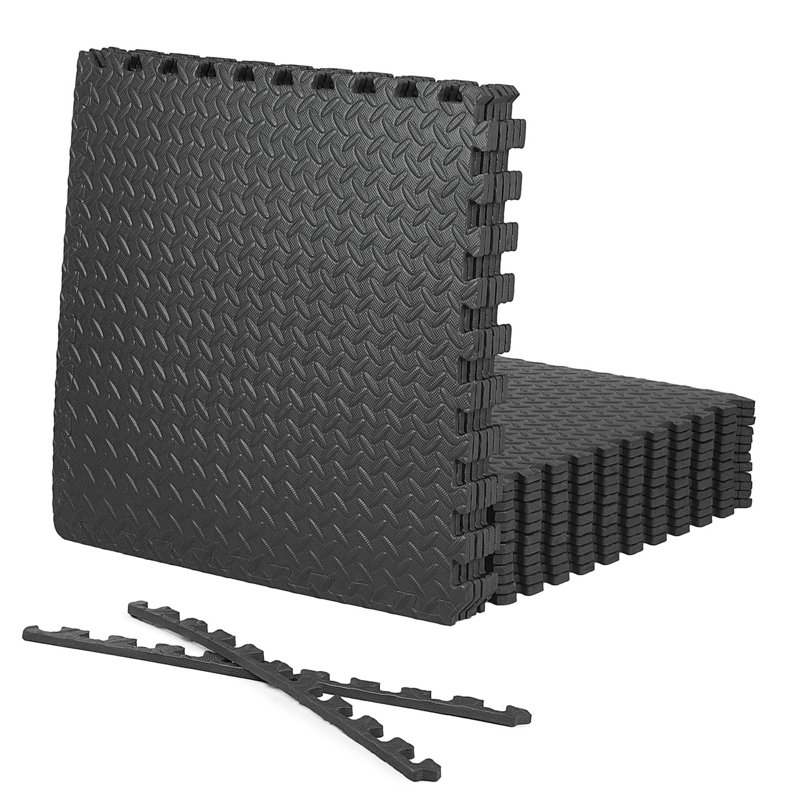 CAP Interlocking Exercise Foam Mats, 72 SQ.FT Diamond, TATAMI, T-Pattern 1/2-Inch Thickness Tiles, Black-Diamond