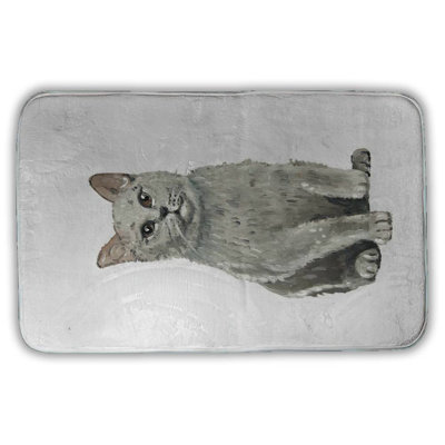 British shorthair cat Bath Mat with Non-Slip Backing - Quick Dry Memory Foam Bathroom Rug - Absorbent - Modern Plush Spa-Style - Machine Washable
