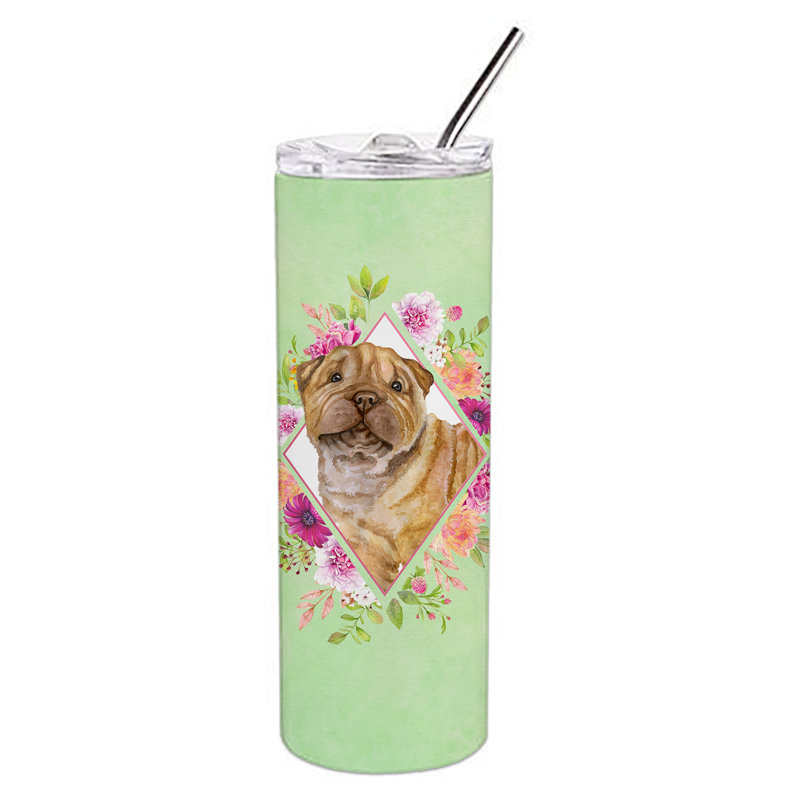 E23BF9F8391D466E9CA4F8DFEBD9A7DB de verre 20 oz à double paroi en acier inoxydable chiot, Shar Pei, Vert