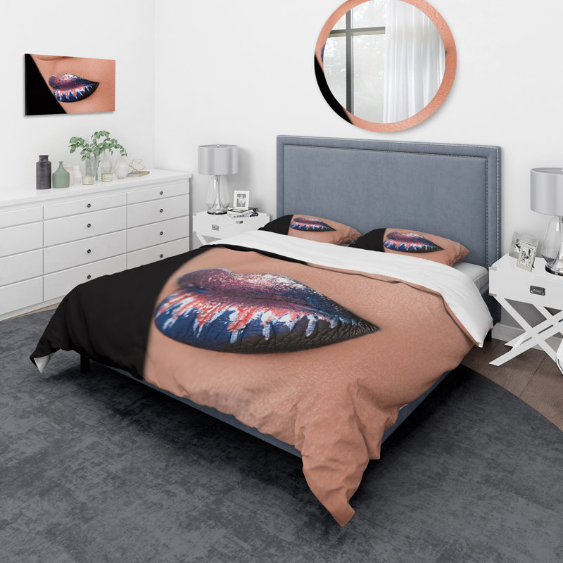 Creative and Fashion Make Up On Woman Lips - Ensemble de housse de couette moderne - Microfibre de polyester