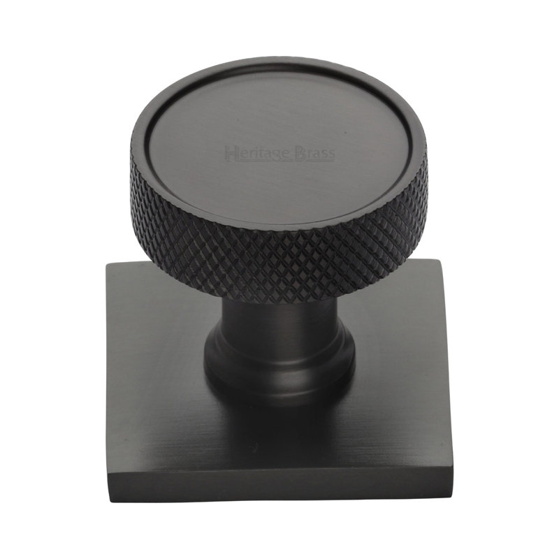 Heritage Brass Cabinet Knob Florence Knurled Design with Square Backplate, Matt Bronze