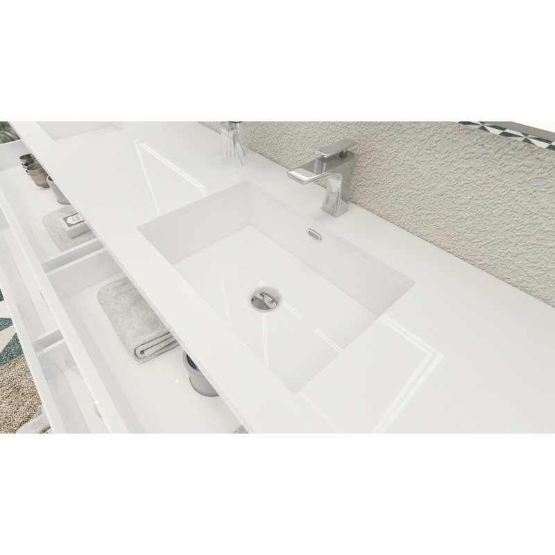 Amahia Double Bathroom Vanity with Acrylic Top, Hight Gloss White