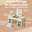 Bureau de coiffeuse 2 en 1 avec miroir rabattable, coiffeuse avec tiroir et armoire et tabouret sans dossier, bureau d'écriture multifonctionnel (chêne blanc)