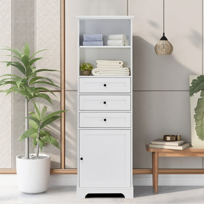 Manylath Freestanding Wooden Storage Linen Cabinet - An Open Shelf, Three Drawers and a Cabinet