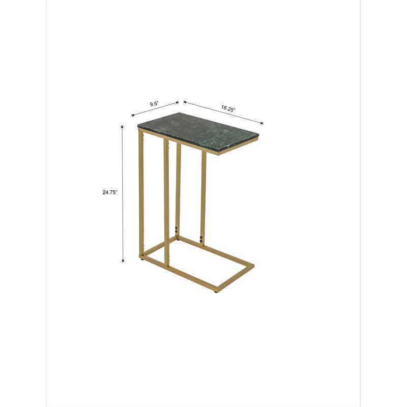C Table for Sofa with Green Marble Top | Decorative Side Table | End Table for Living Room | Gold Metal Frame | 16.25x9.5x24.75"