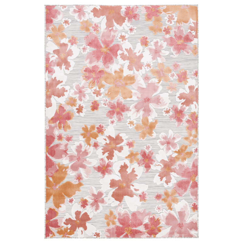 Tapis d'intérieur / extérieur à motif floral Goines, Rectangle 8 pi x 10 pi