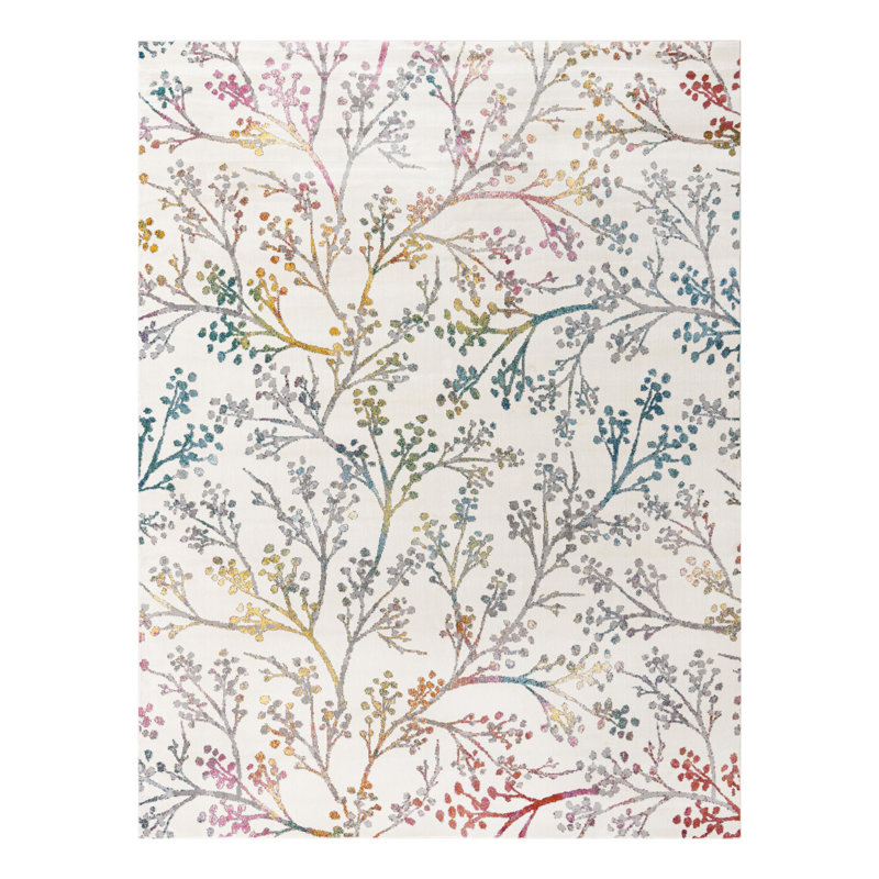 Tapis floral vert / mauve / blanc Adelin, Rectangle 7 pi 10 po x 10 pi