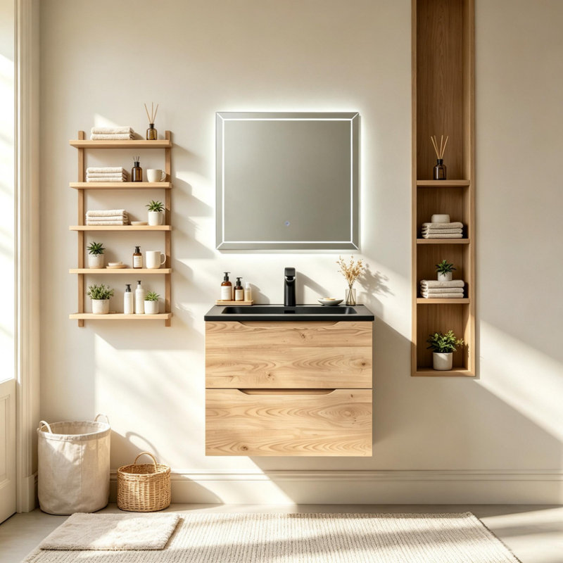 Ensemble de meuble-lavabo flottant 24 po à cuve simple avec lavabo noir 24 po Evita, 24" W, Single Sink, Black
