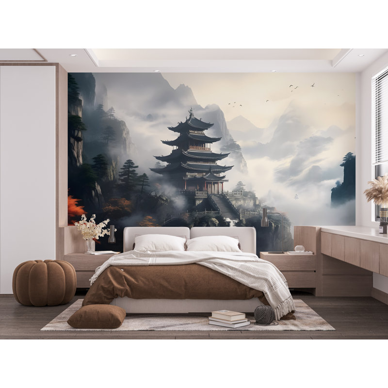 "Temple chinois" avec graphique mural "Peel and Stick Forest Room Buddha" auto-adhésif amovible pour chambre de bébé 534RS (non tissé) RS534