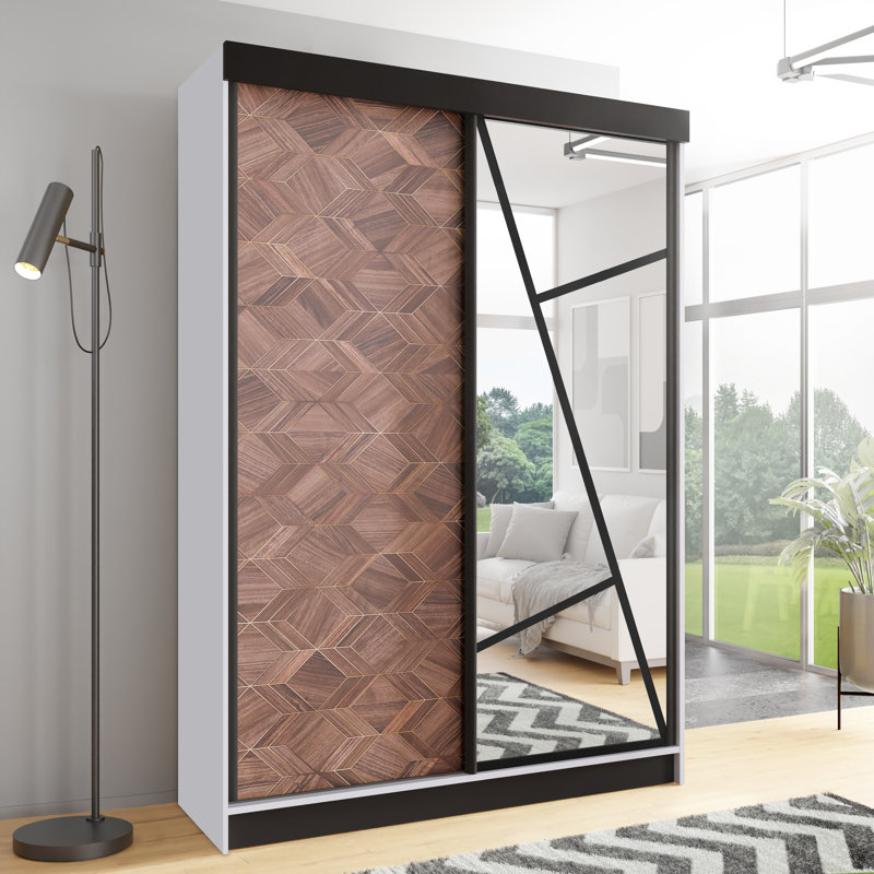 Cecillia 2 Door Wardrobe, 205cm H x 140cm W x 60cm D, Brown/White