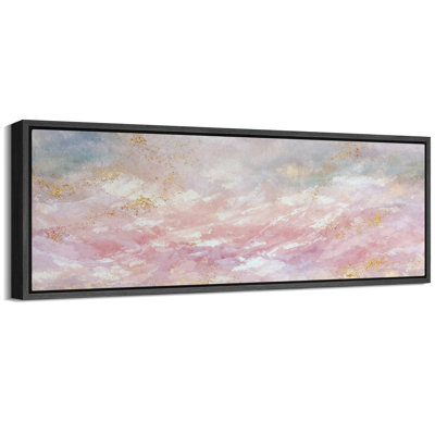 Abstract Pastel Pink Gold Cloud Composition Artwork, Elegant Living Room Pictures, Framed Canvas Giclee Print Wall Art
