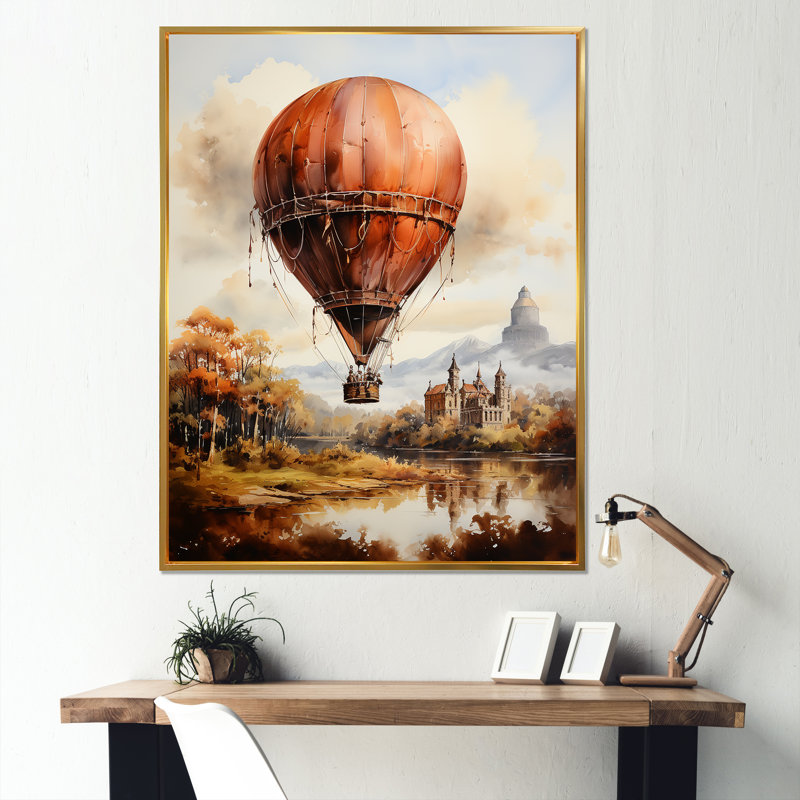 " Castle Hot Air Balloon Flight ", Gold Floater Frame, 44" H x 34" W x 1.5" D